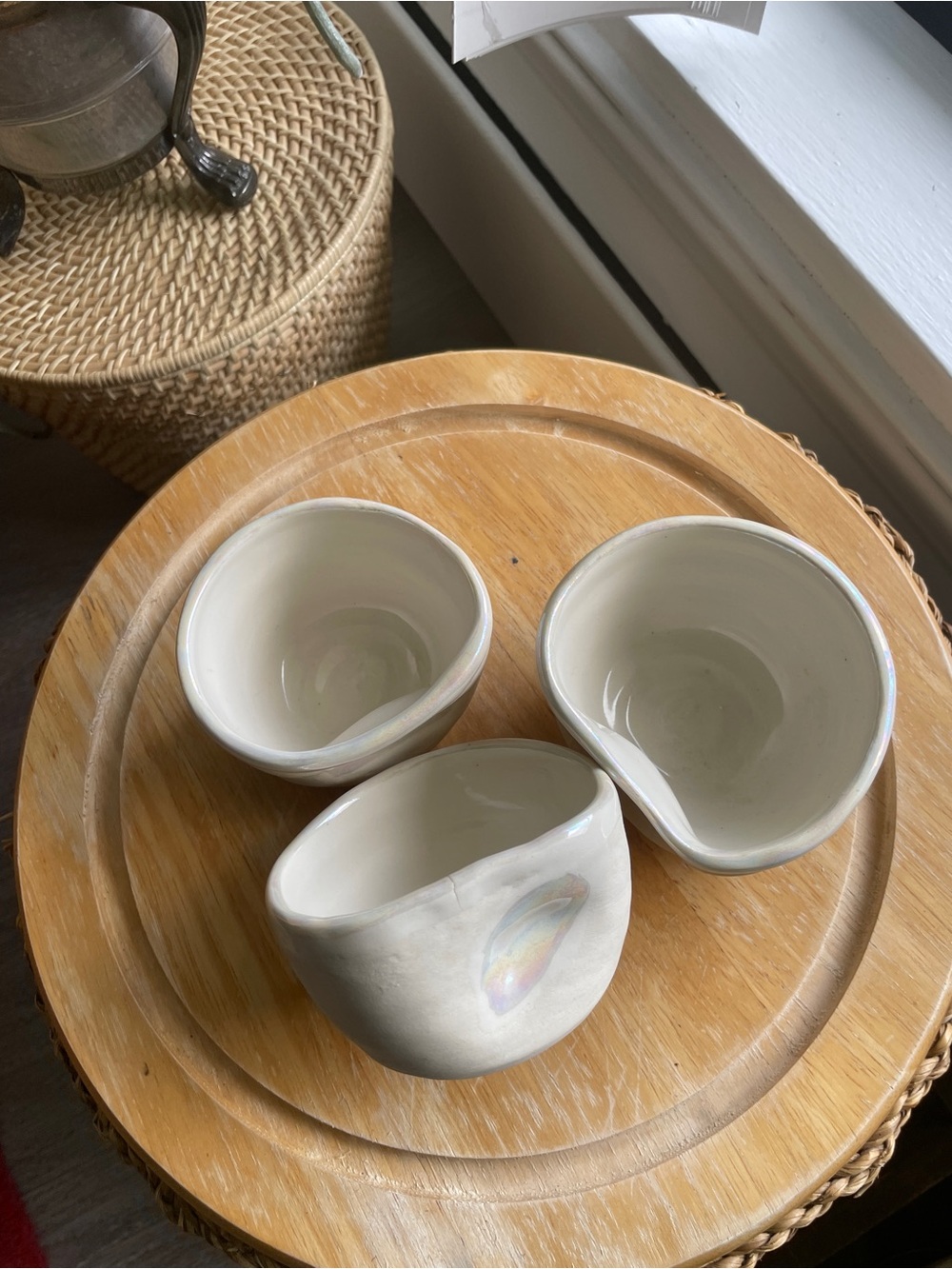 Handmade Ceramic Bowls - Cream Iridescent Accent
